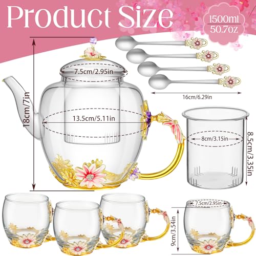 5 Pcs Floral Glass Tea Set (5 Count)
