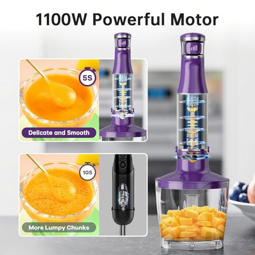 Immersion Blender Handheld 5 in 1 Hand Blender Set 1100W Heavy Duty