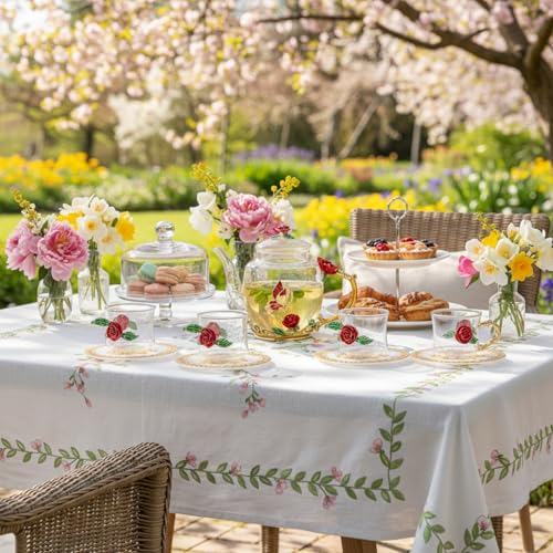 13 Pcs Glass Tea Set Rose Floral Vintage Teapot and Cups