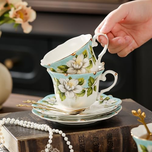 Country Roses Bone China Tea Cup and Saucer Set (6 Count)