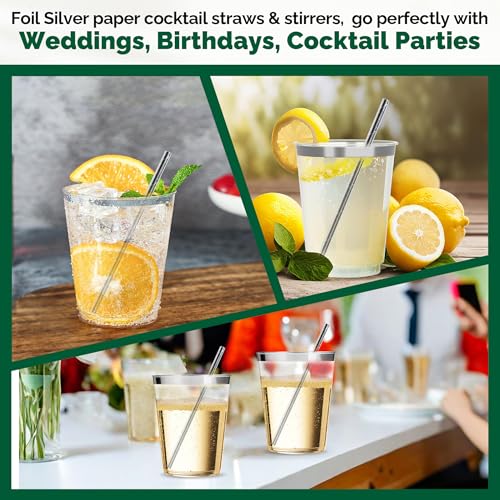 Chunsapk 5.75 inch Disposable Short Silver Paper Cocktail Straws (500 Count)
