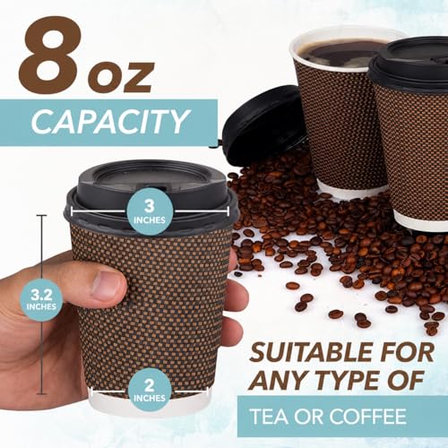 8 oz Brown Disposable Coffee Cups with Lids (200 Count)