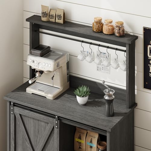 Farmhouse Coffee Bar Cabinet with Sliding Barn Door