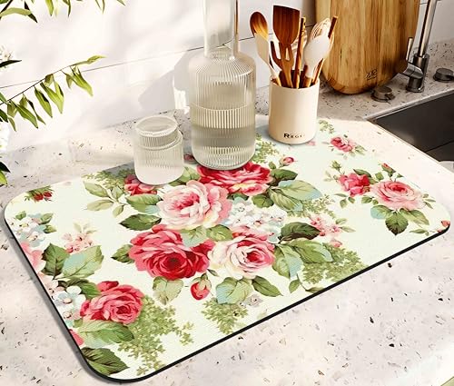 Dish Drying Mat for Kitchen Counter 20x12in Washable Quick Dish Drying Pad Rubber Backed Absorbent Draining Mat Fit Kitchen Counter