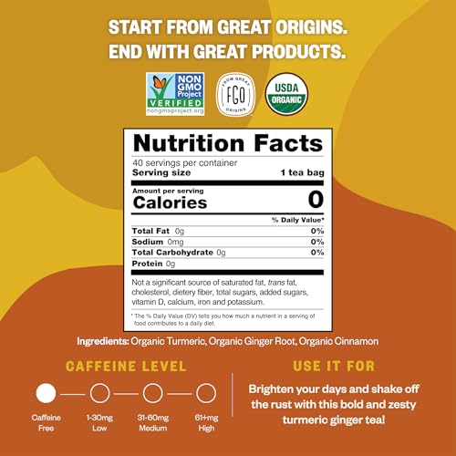 Organic Turmeric Ginger Herbal Tea (40 Count)