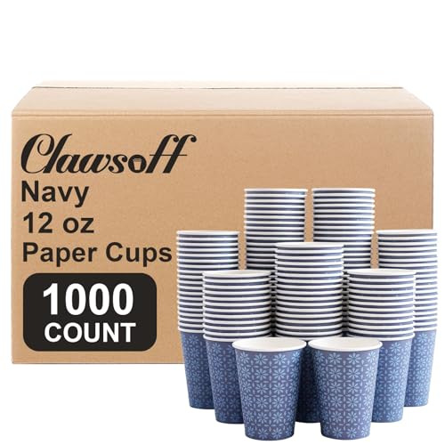 1000 Pack Paper Cups 12 oz Bulk Disposable Coffee Cups Navy Floral (1000 Count)