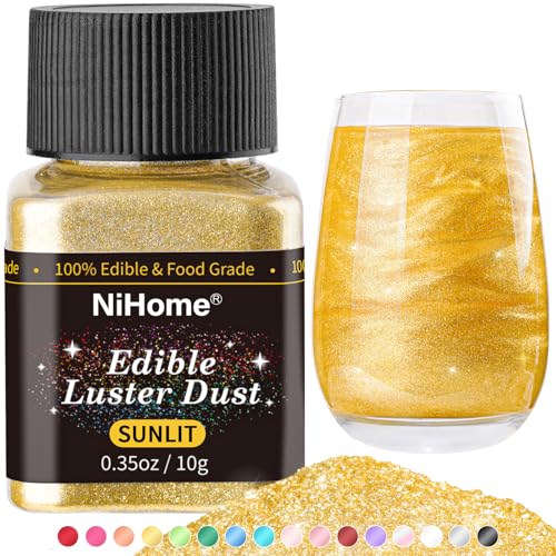 Edible Food Grade Glitter Powder Glimmer Luster Dust Metallic Fancy Food Decorating Sprinkle Glimmery Dust for Drink Wine Beverage Cake Bakery Vegan Allergen