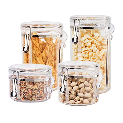 4pc Clear Canister Set with Clamp Lids & Spoons