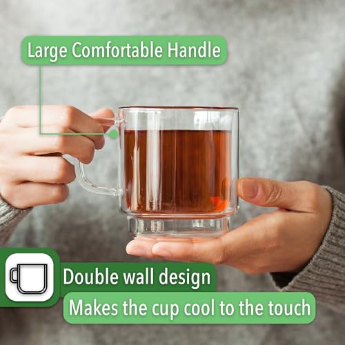 BTaT Double Walled Stackable Glass Coffee Mugs (4 Count)