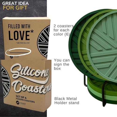 Silicone Coasters Set of 6 with Modern Patterns for Coffee Table Decor (6 Count)
