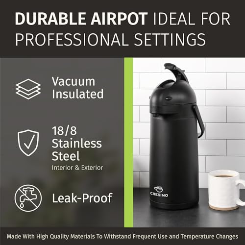 Airpot Coffee Carafe Dispenser with Pump Black 12 Hours Hot Water Retention