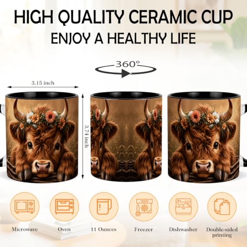 Rustic Floral Highland Cow Coffee Mug