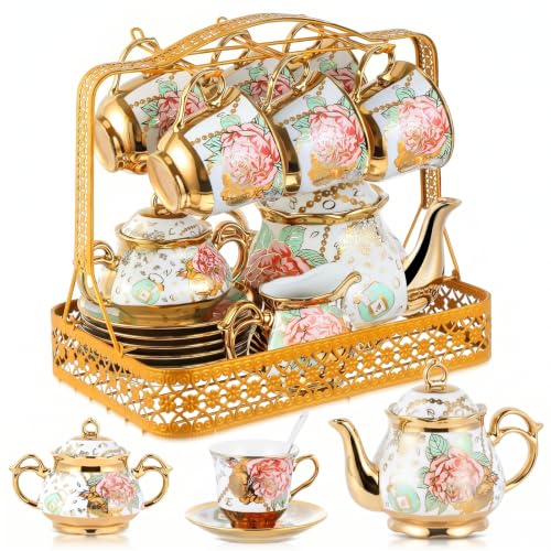 22 Pcs Vintage Porcelain Tea Sets for Adults (22 Count)