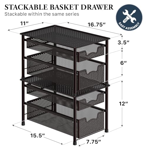 Stackable 2 Tier Sliding Basket Organizer Drawer