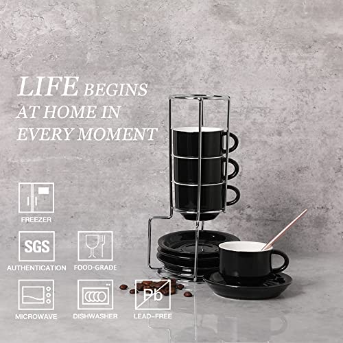 Sweejar Porcelain Espresso Cups with Saucers (4 Count)
