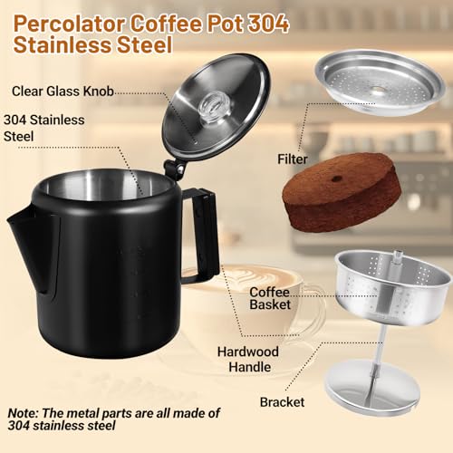 No Coating 12 Cup Percolator Coffee Pot 304 Stainless Steel