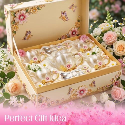5 Pcs Floral Glass Tea Set (5 Count)
