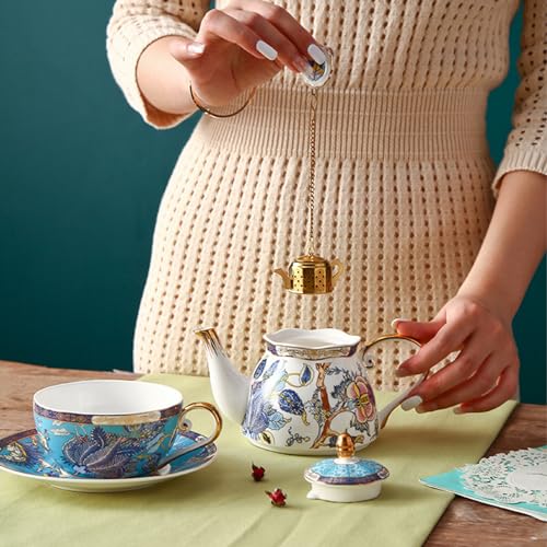 3 Pieces Ceramic Blue Birds and Flowers Tea for One Set