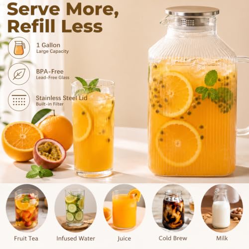 1 Gallon Glass Pitcher Thickened Square Striped Borosilicate Glass
