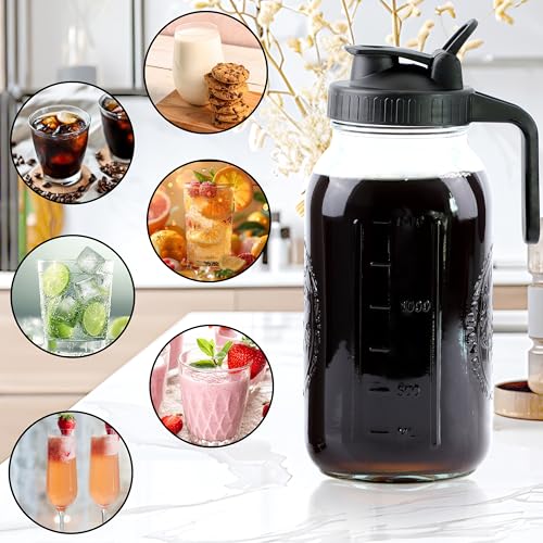 Cold Brew Coffee Maker 64 Oz Mason Jar Iced Coffee Maker 2 Set Half Gallon Glass Pitcher With Pour Spout Lids 2 Quart Wide Mouth Cold Brew Pitcher With Strainer For Fridge