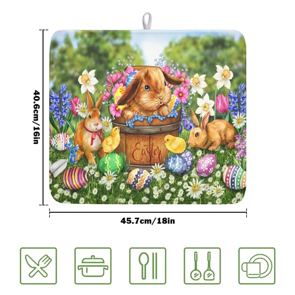 Easter Bunnies Eggs Dish Drying Mat for Kitchen Counter