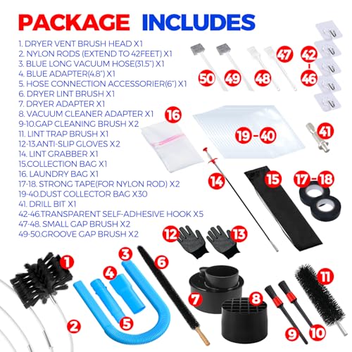 42FT Dryer Vent Cleaner Kit 50Pcs