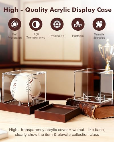 Acrylic Baseball Memorabilia Display Case UV Shield Wood Base