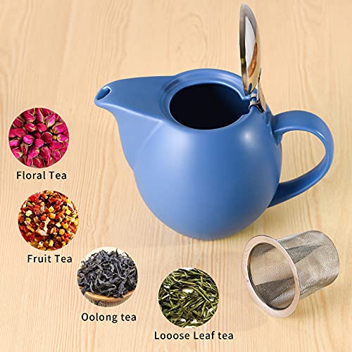32 ounce Blue Porcelain Tea Pot