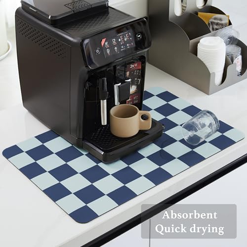 Navy Blue Checkered Dish Drying Mat for Kitchen Counter