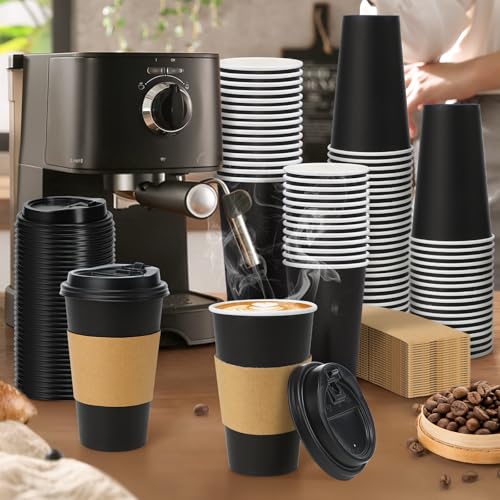 500 Pack 16 oz Disposable Coffee Cups With Lids and Sleeves (500 Count)