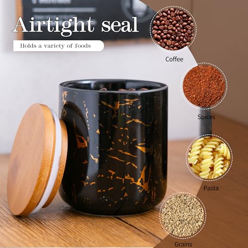 Black Marble Ceramic Canister with Bamboo Lid (3 Count)