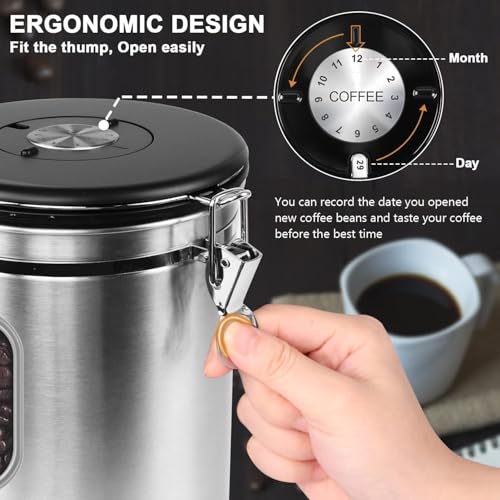 2800ML Airtight Coffee Canister with Date Tracker&Transparent Window