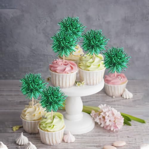 40 PCS Foil Firework Cupcake Toppers Green Sparkler Cupcake Picks Sparkle Tinsel Fireworks Decorations Cocktail Fruit Toothpick for Firework Theme Birthday Wedding Graduation Party Decoration Supplies (40 Count)