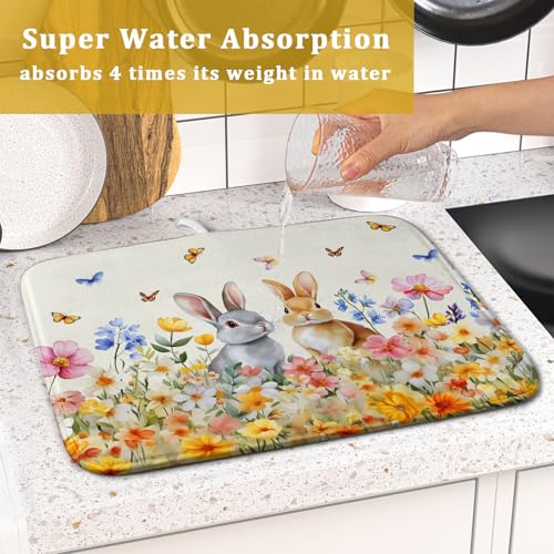 Spring Easter Rabbit Dish Drying Mat for Kitchen Counter