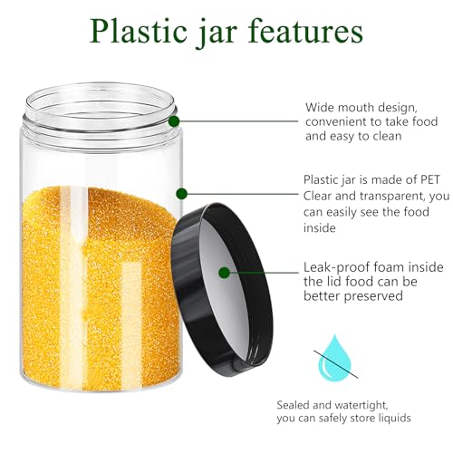 Plastic Jars with Lids 6OZ 42PCS Small Empty Slime Cosmetics Containers Clear Gift Food Jars Round PET Cream Jars with Black Lids Pen Labels for Kitchen Storage Spices Dry Food Body Butter (42 Count)