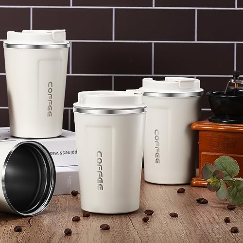 4 Pcs 13 oz Travel Coffee Mug Insulated Reusable Coffee Cups with Leakproof Lid Stainless Steel Portable Tumbler for Keep Hot or Ice Milk Tea