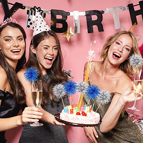 100 Pcs Foil Firework Cupcake Toppers Sparkle Tinsel Cake Toppers Cake Decoration Cocktail Fruit Toothpick for Birthday Wedding Graduation Party