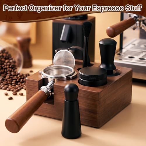 7 Pcs 53mm Espresso Accessories Kit with Wood Tamping Station (7 Count)