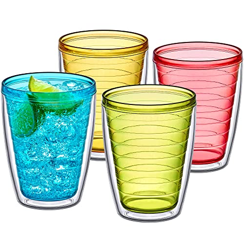 Alaska - 16-Ounce Insulated Tumblers (Set of 4), Double-Wall Drinking Glasses, Mixed-Color Reusable Cups, BPA-Free, Shatter-Proof, Dishwasher-Safe (4 Count)