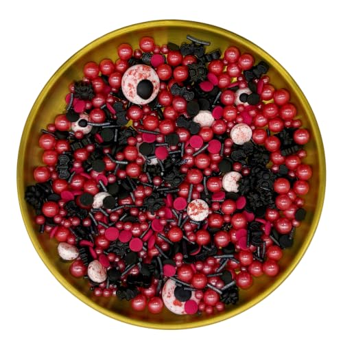 Red & Black Spider Themed Bloody Eyes Sprinkles Mixed Style Edible Cake Decorations Cupcake Toppers Cookie Perfect for Cakes