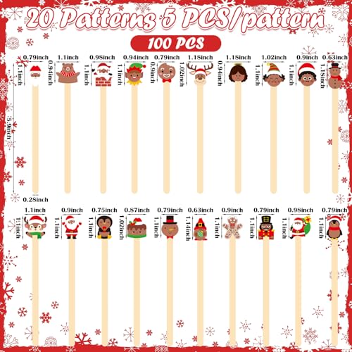 100 Pcs African American Christmas Wooden Coffee Stir Sticks