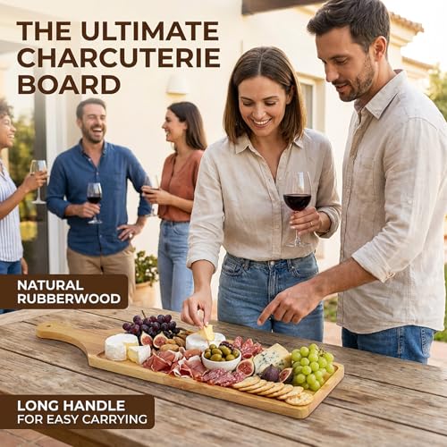 Long Wooden Serving Board with Handle