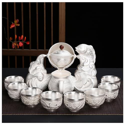 10 13 Pcs Silver Tea Set with Metal Holder and Spoon Adult Silver Tea Party Set Automatic Water Outlet with Gift Box Teapot Cup Set for Women 5