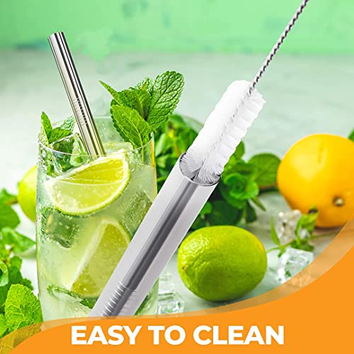 4 Pcs 0.35" Wide Bore Reusable Stainless Steel Metal Smoothie Straws (4 Count)