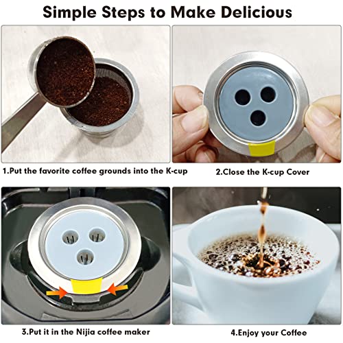 Stainless Steel Reusable K Cups Compatible with Ninja Coffee Upgrade2 Pack K Cups Reusable Coffee Pods Fit Ninja CFP201 CFP305 CFP307 CFP400 Not Fit 1 Hole and 5Hole (2 Count)