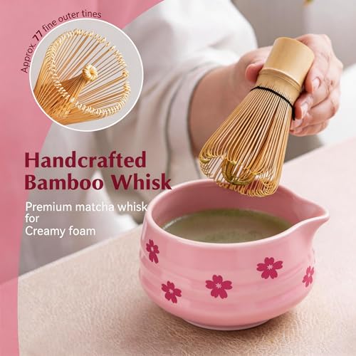 Pink Matcha Whisk Set with Matcha Bowl