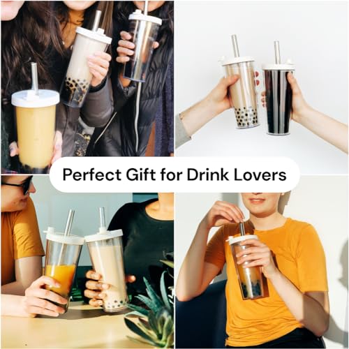 Reusable Boba Cup and Straw Boba Tea Cup Bubble Tea Cup Reusable Iced Coffee Cup Cold Coffee Cup Smoothie Cup with Lid and Straw Smoothie Cup to go Smoothie Tumbler 17 oz