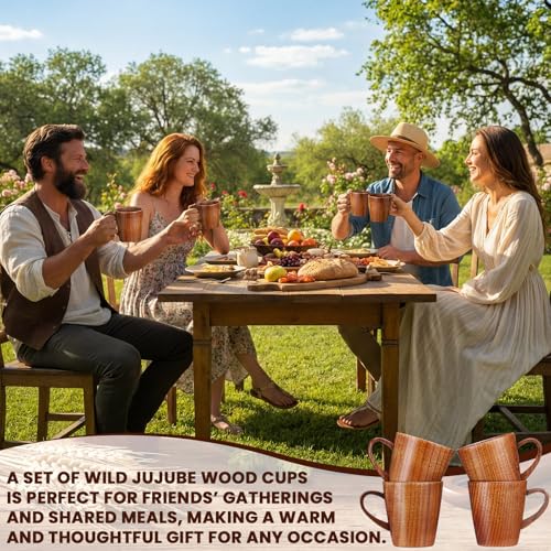 4 Pcs Wooden Coffee Mugs 10 oz Handmade Wood Vintage Rustic Tankard Viking Stein Beer Cups for Coffee Tea Beer Gift for Family Men Dad Friend Drink Tea or Home Outdoor Use (4 Count)