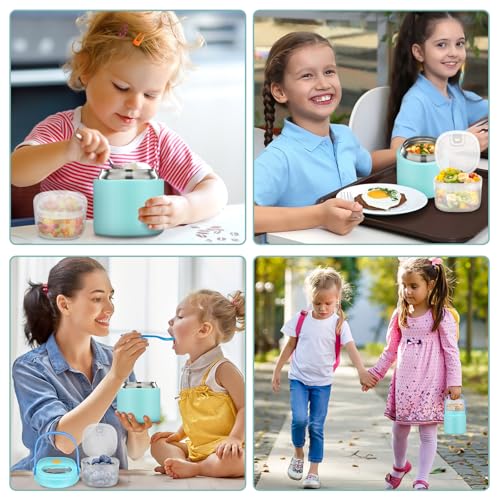 2-in-1 Insulated Food Jar with a Snack Container - 15oz Kids Soup Thermos for Hot Food with Handle and Spoon, Leak Proof Bento Lunch Box Kids, Perfect for School & Travel