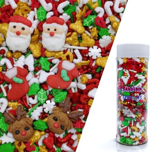 Christmas Sprinkles Santa Claus & Deer & Christmas stocking Cake Decorations Topper Edible Themed Sprinkles For Gingerbread House